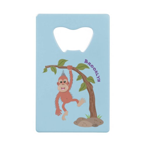 Cute happy baby orangutan cartoon illustration credit card bottle opener
