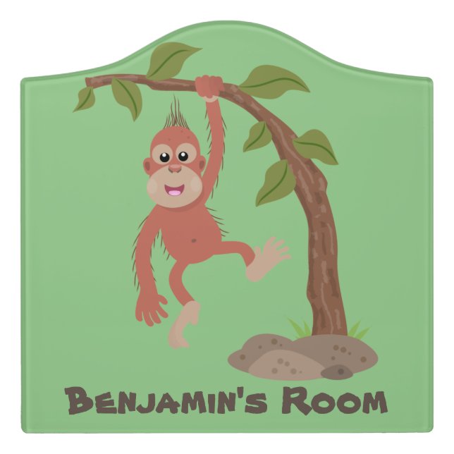 Cute happy baby orangutan cartoon illustration door sign (Large Crest Front)