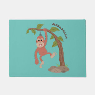 Cute happy baby orangutan cartoon illustration doormat
