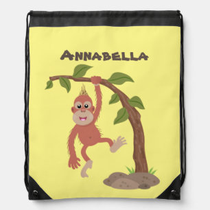 Cute happy baby orangutan cartoon illustration drawstring bag