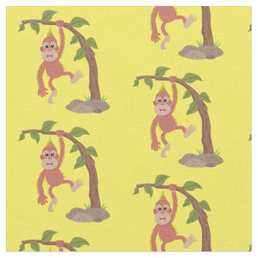 Cute happy baby orangutan cartoon illustration fabric