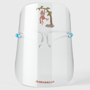Cute happy baby orangutan cartoon illustration face shield