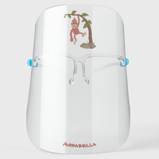 Cute happy baby orangutan cartoon illustration  face shield (Front)