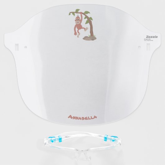 Cute happy baby orangutan cartoon illustration  face shield (Front w/Glasses)