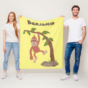 Cute happy baby orangutan cartoon illustration fleece blanket
