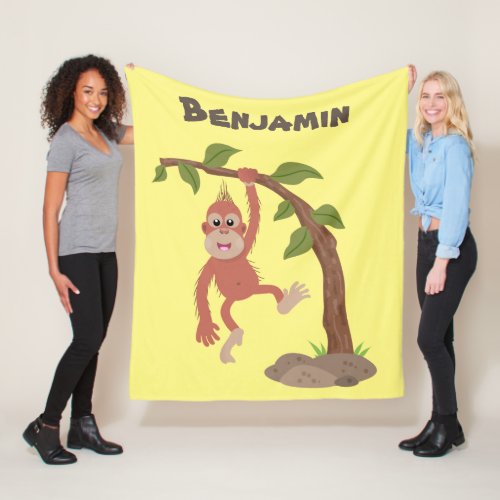 Cute happy baby orangutan cartoon illustration fleece blanket