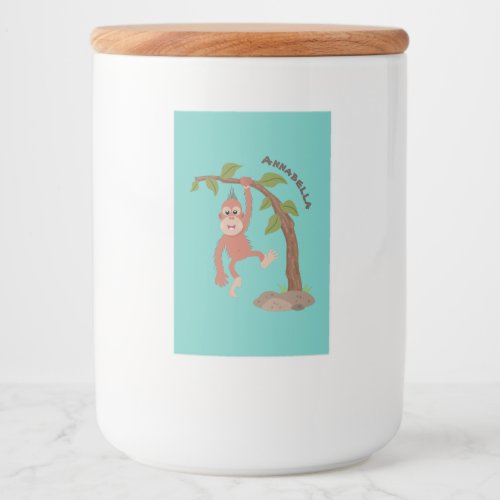 Cute happy baby orangutan cartoon illustration food label