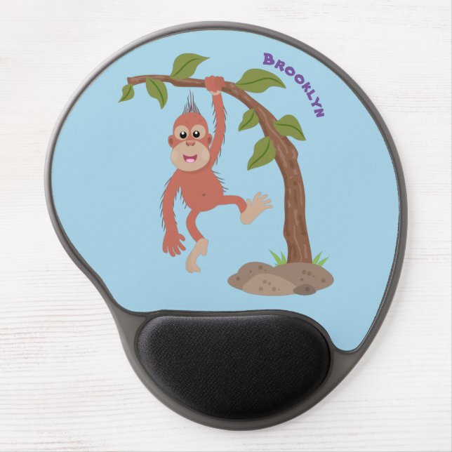 Cute happy baby orangutan cartoon illustration gel mouse pad (Front)