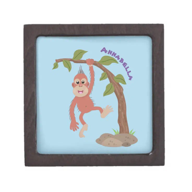 Cute happy baby orangutan cartoon illustration gift box | Zazzle
