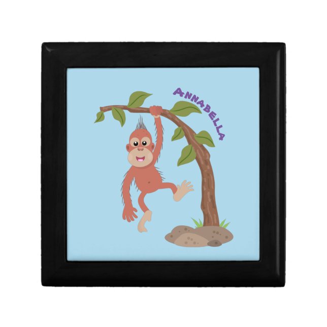 Cute happy baby orangutan cartoon illustration gift box (Front)