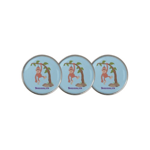 Cute happy baby orangutan cartoon illustration golf ball marker