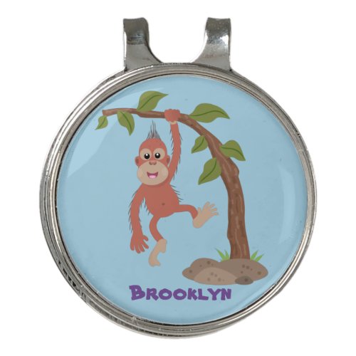 Cute happy baby orangutan cartoon illustration golf hat clip