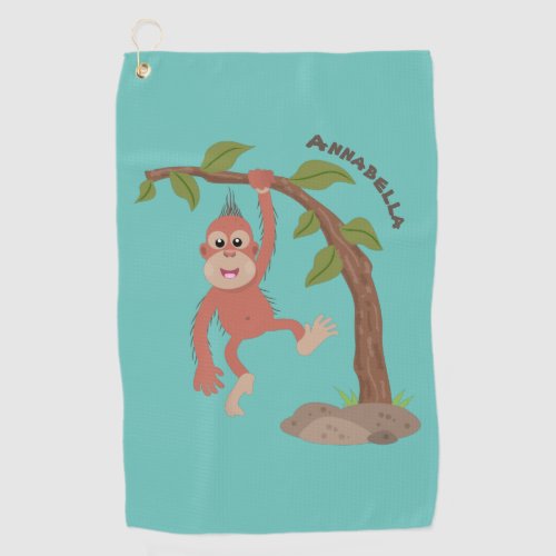 Cute happy baby orangutan cartoon illustration golf towel