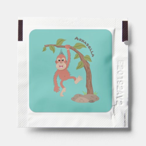 Cute happy baby orangutan cartoon illustration hand sanitizer packet