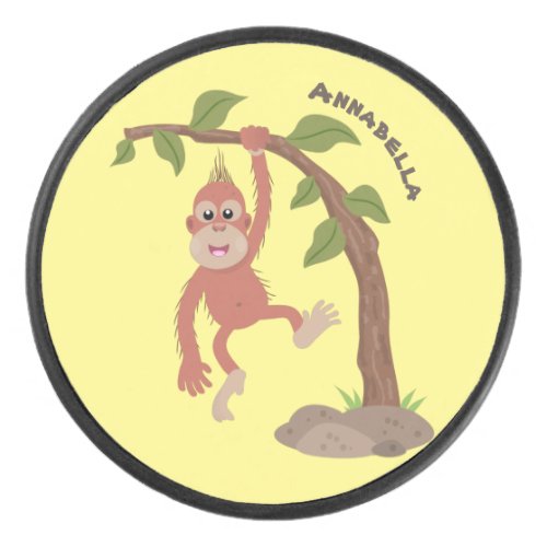 Cute happy baby orangutan cartoon illustration hockey puck