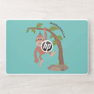 Cute happy baby orangutan cartoon illustration HP laptop skin
