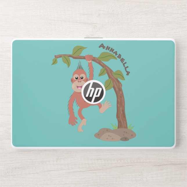 Cute happy baby orangutan cartoon illustration HP laptop skin (Front)
