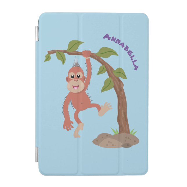 Cute happy baby orangutan cartoon illustration iPad mini cover (Front)