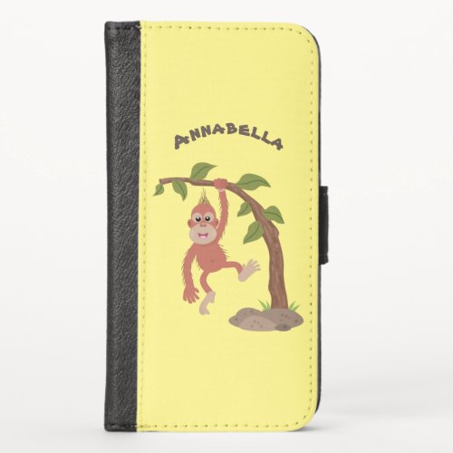 Cute happy baby orangutan cartoon illustration iPhone x wallet case