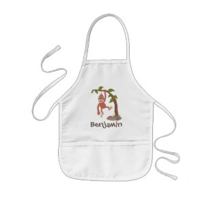 Cute happy baby orangutan cartoon illustration kids' apron