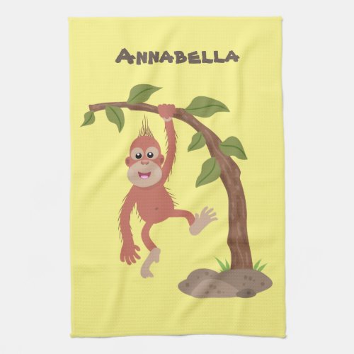 Cute happy baby orangutan cartoon illustration kitchen towel