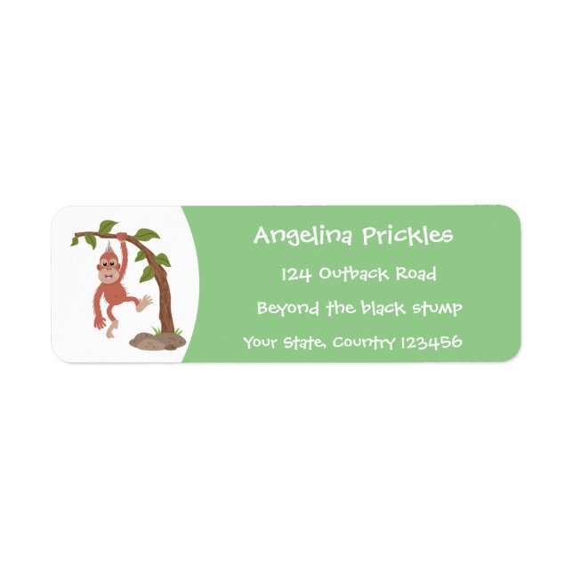 Cute happy baby orangutan cartoon illustration label (Front)