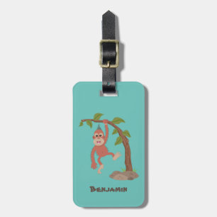 Cute happy baby orangutan cartoon illustration luggage tag