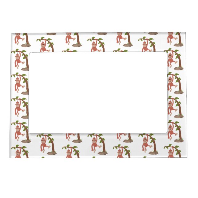 Cute happy baby orangutan cartoon illustration magnetic frame (Front)