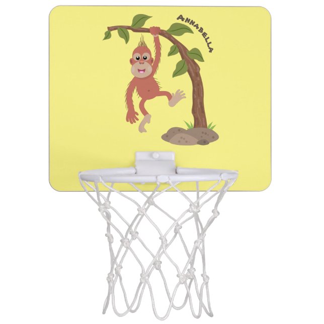 Cute happy baby orangutan cartoon illustration mini basketball hoop (Front)