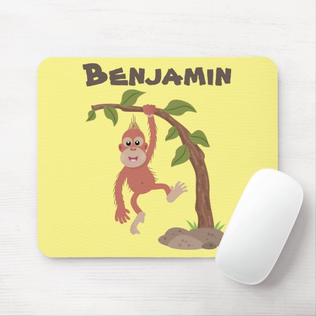 Cute happy baby orangutan cartoon illustration mouse pad (With Mouse)