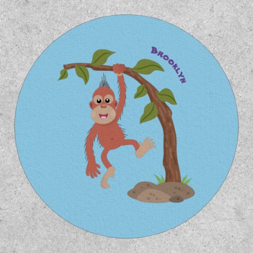 Cute happy baby orangutan cartoon illustration patch