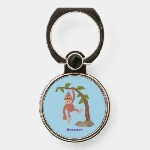 Cute happy baby orangutan cartoon illustration phone ring stand