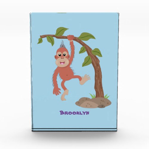 Cute happy baby orangutan cartoon illustration photo block