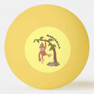 Cute happy baby orangutan cartoon illustration ping pong ball