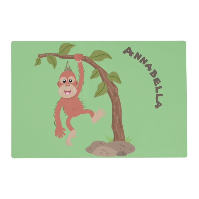 Cute happy baby orangutan cartoon illustration placemat (Front)