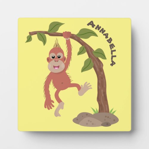 Cute happy baby orangutan cartoon illustration plaque