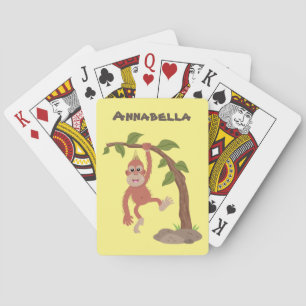 Cute happy baby orangutan cartoon illustration poker cards