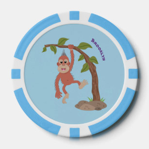 Cute happy baby orangutan cartoon illustration poker chips