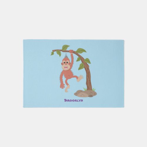 Cute happy baby orangutan cartoon illustration rug