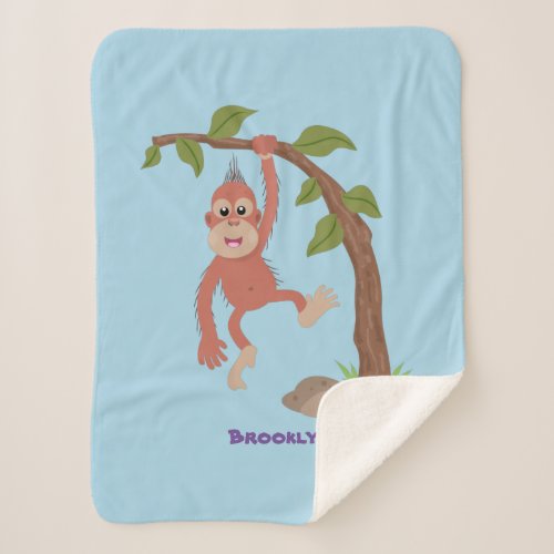 Cute happy baby orangutan cartoon illustration sherpa blanket