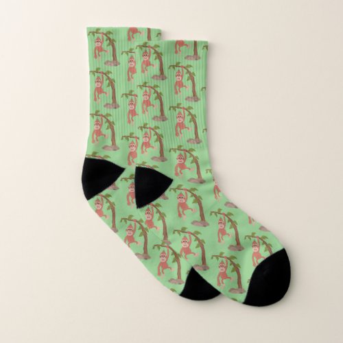 Cute happy baby orangutan cartoon illustration socks