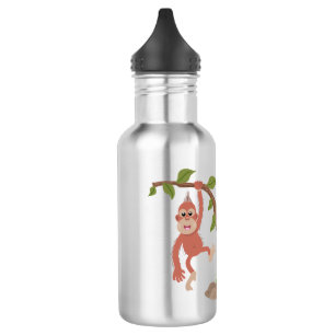 Cute happy baby orangutan cartoon illustration stainless steel water bottle