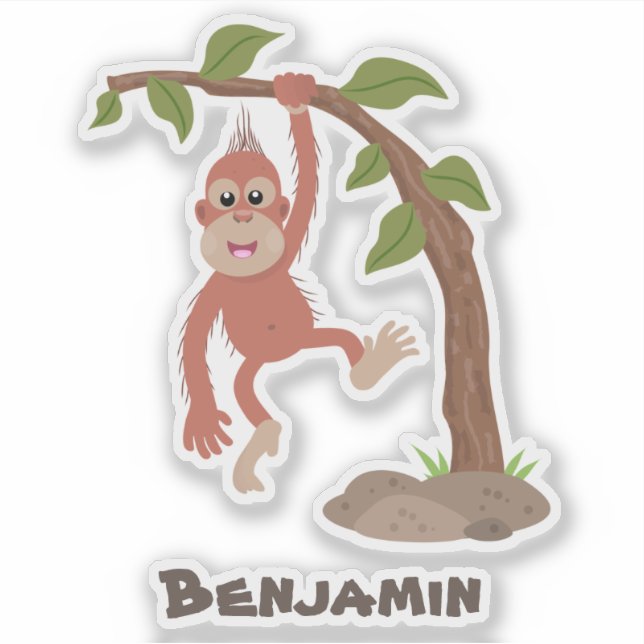 Cute happy baby orangutan cartoon illustration sticker (Front)