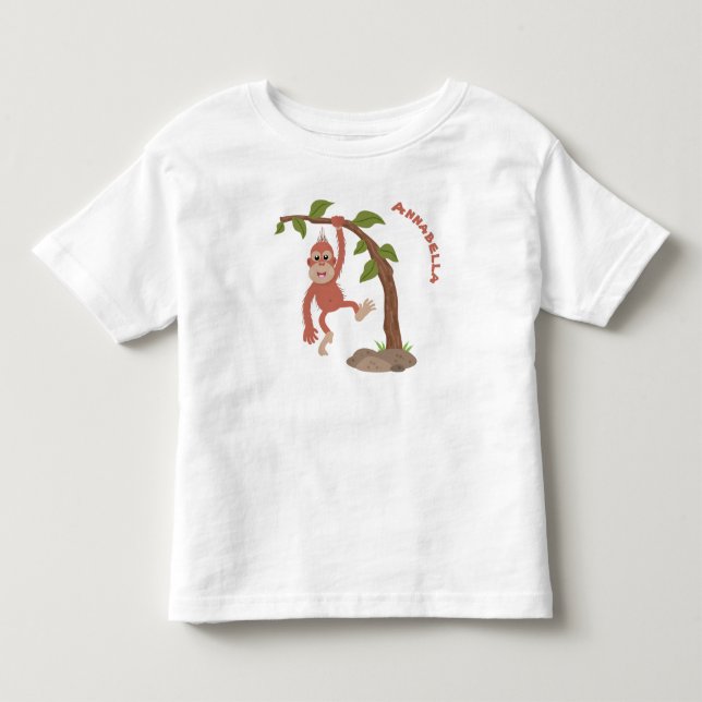Cute happy baby orangutan cartoon illustration toddler t-shirt (Front)