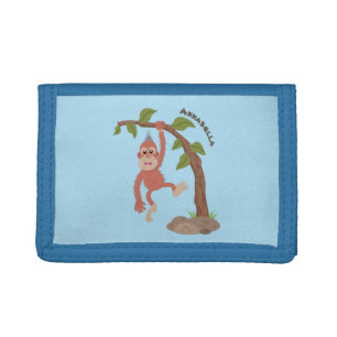 Cute happy baby orangutan cartoon illustration tri-fold wallet