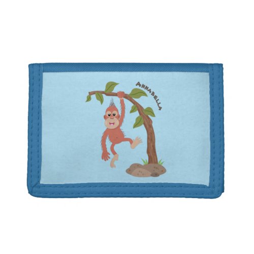 Cute happy baby orangutan cartoon illustration trifold wallet