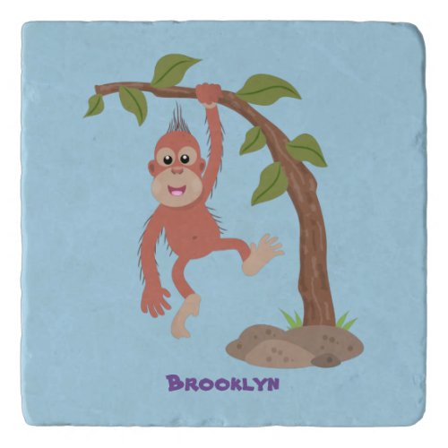 Cute happy baby orangutan cartoon illustration trivet