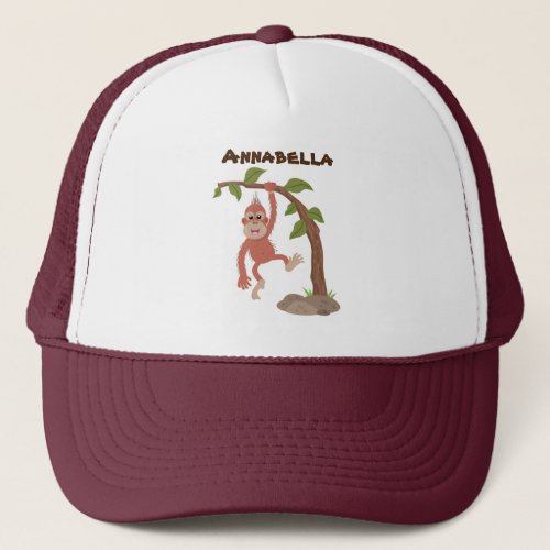 Cute happy baby orangutan cartoon illustration trucker hat