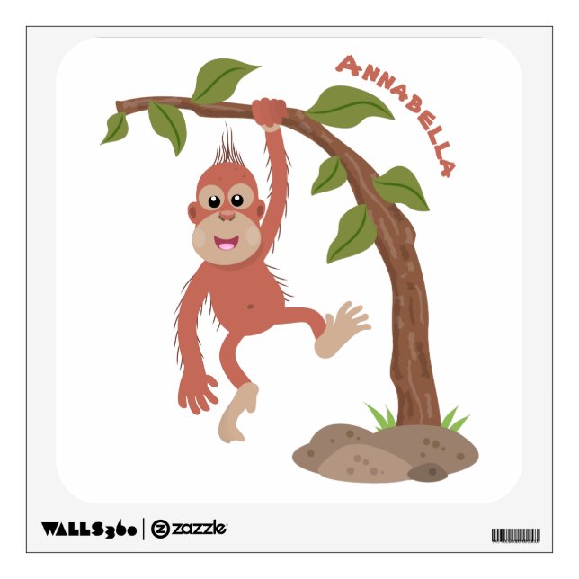 Cute happy baby orangutan cartoon illustration wall decal (Front)