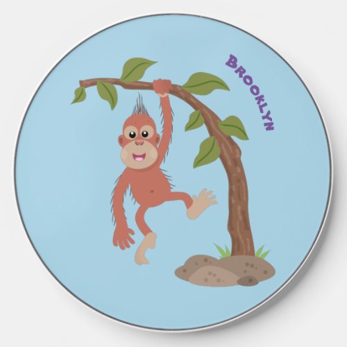 Cute happy baby orangutan cartoon illustration wireless charger 